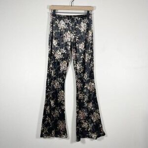 Charlotte Russe Velvet Flare Pants Sz Lrg Blk Floral Dark Romance Whimsigoth Y2K